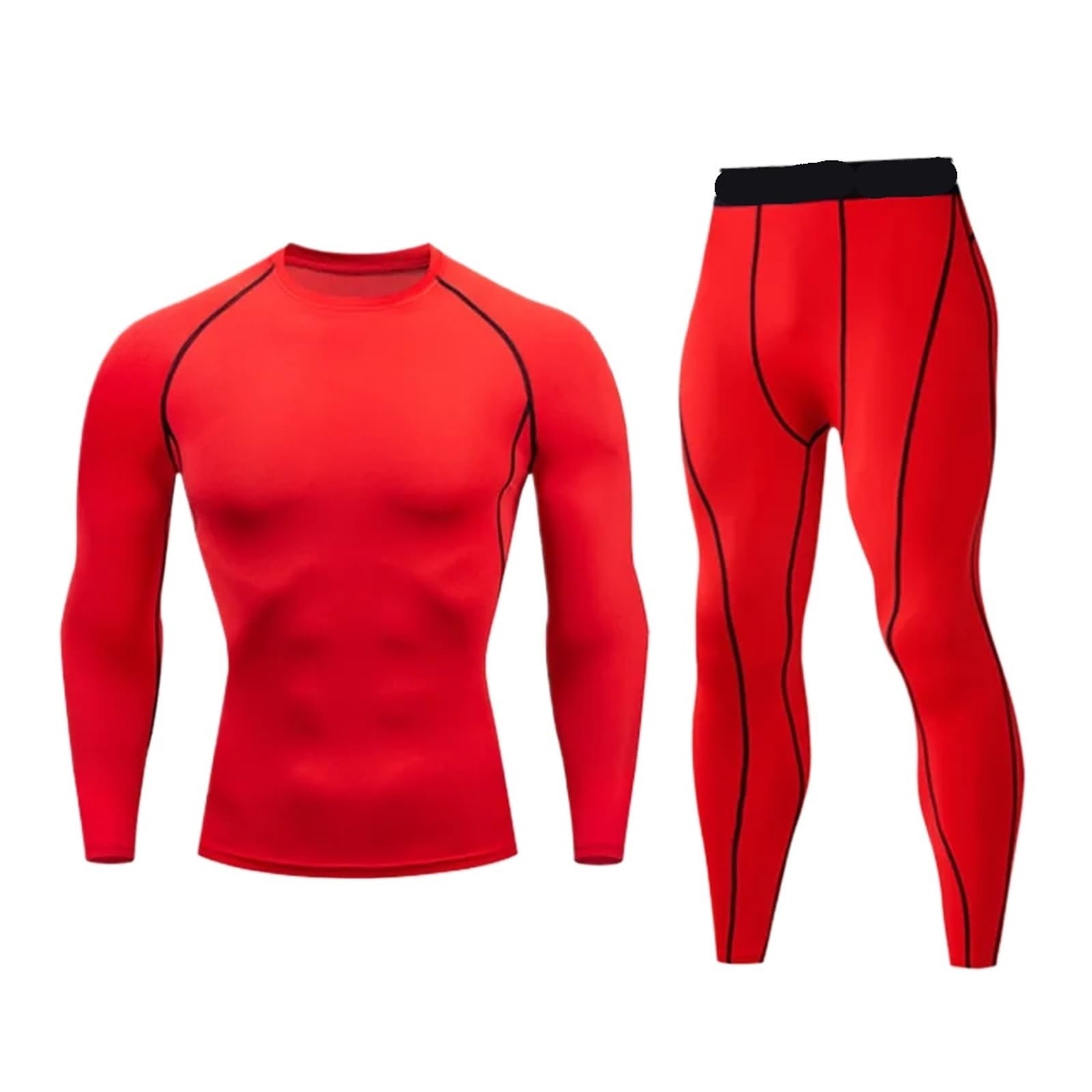 Set Termici da Uomo Intimo Termico Invernale da Uomo Completi Intimi da Uomo Compressione in Pile Sudore Intimo Termico ad Asciugatura Rapida Abbigliamento Uomo per Sci，Corsa(Red,S)