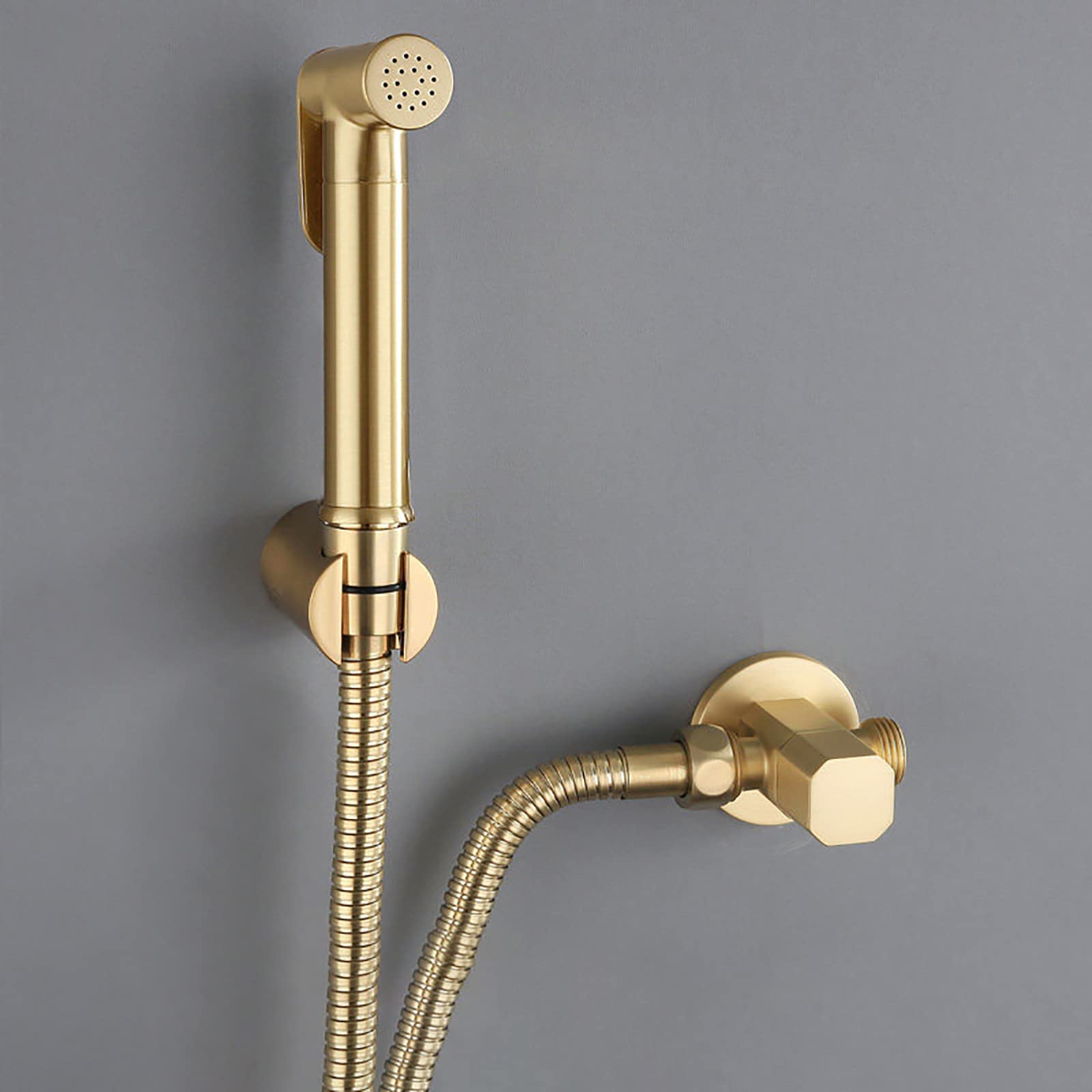 1 Bidet-Sprühgerät for Toilette mit Eckventil | Hand-Bidet-Sprühset aus gebürstetem Goldmessing zur Wandmontage for Damenhygiene beim Baden von Haustieren
