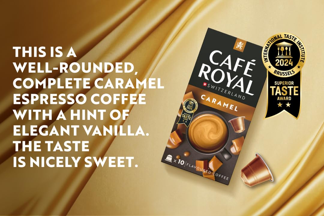 Café Royal Caramel Flavoured Edition Nespresso (R)* 100 cápsulas de café de aluminio compatibles, resistencia 4/10, paquetes de 10x10