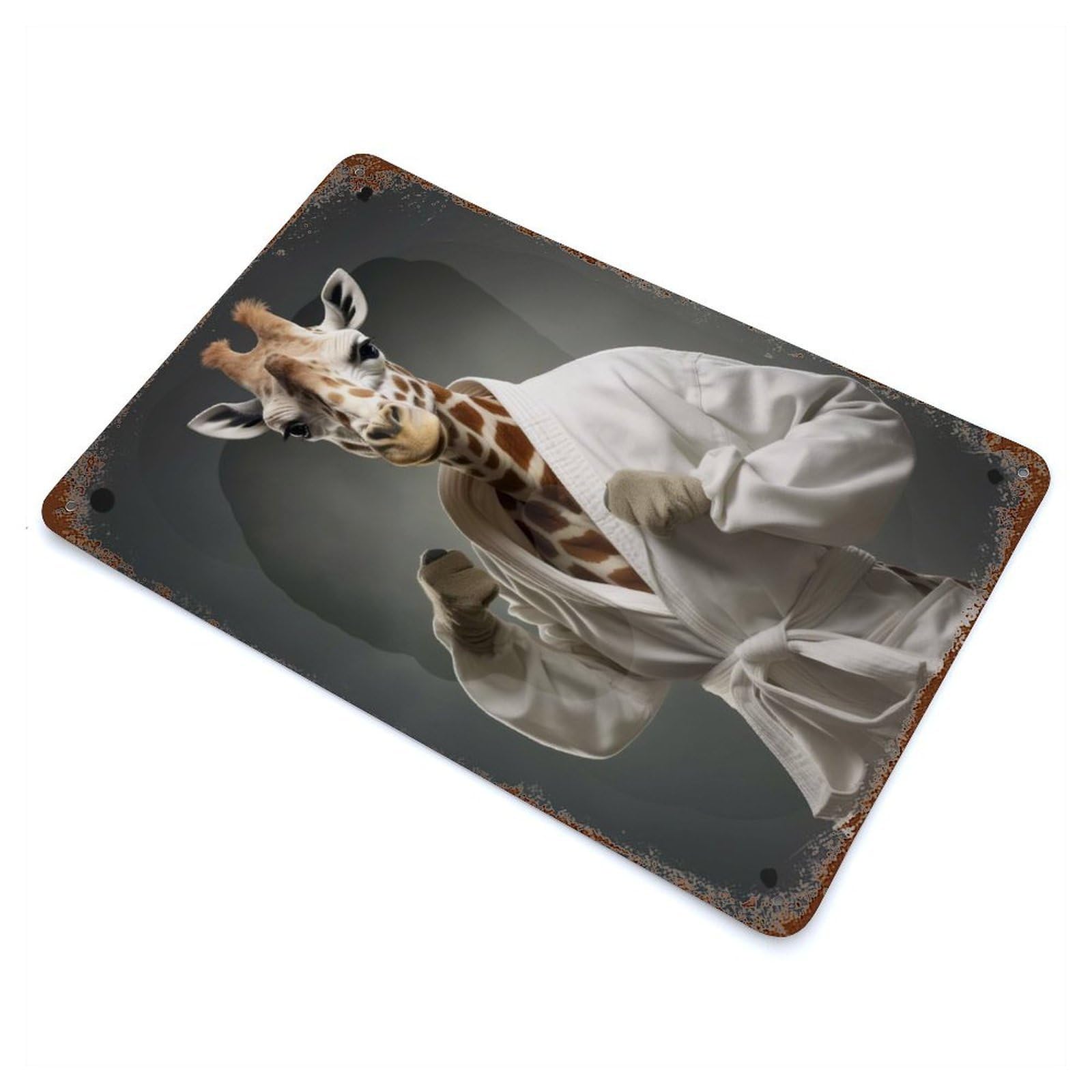 Karate Giraffe Retro Metal Sign 11.8"x7.9", Farmhouse Wall Decor for Cafe, Home Bar And Lounge Decor