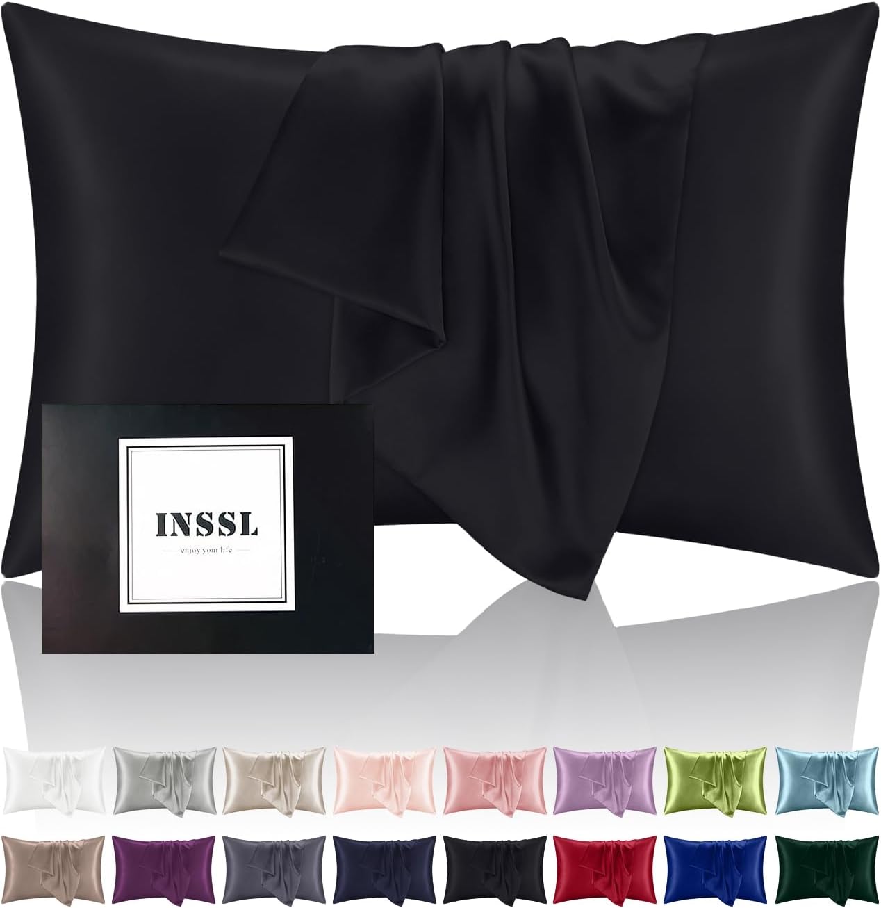 Silk Pillowcase f Women, Mulberry Silk Pillowcase for Hair and Skin and Stay Comfortable and Breathable During Sleep(Black,Standard)