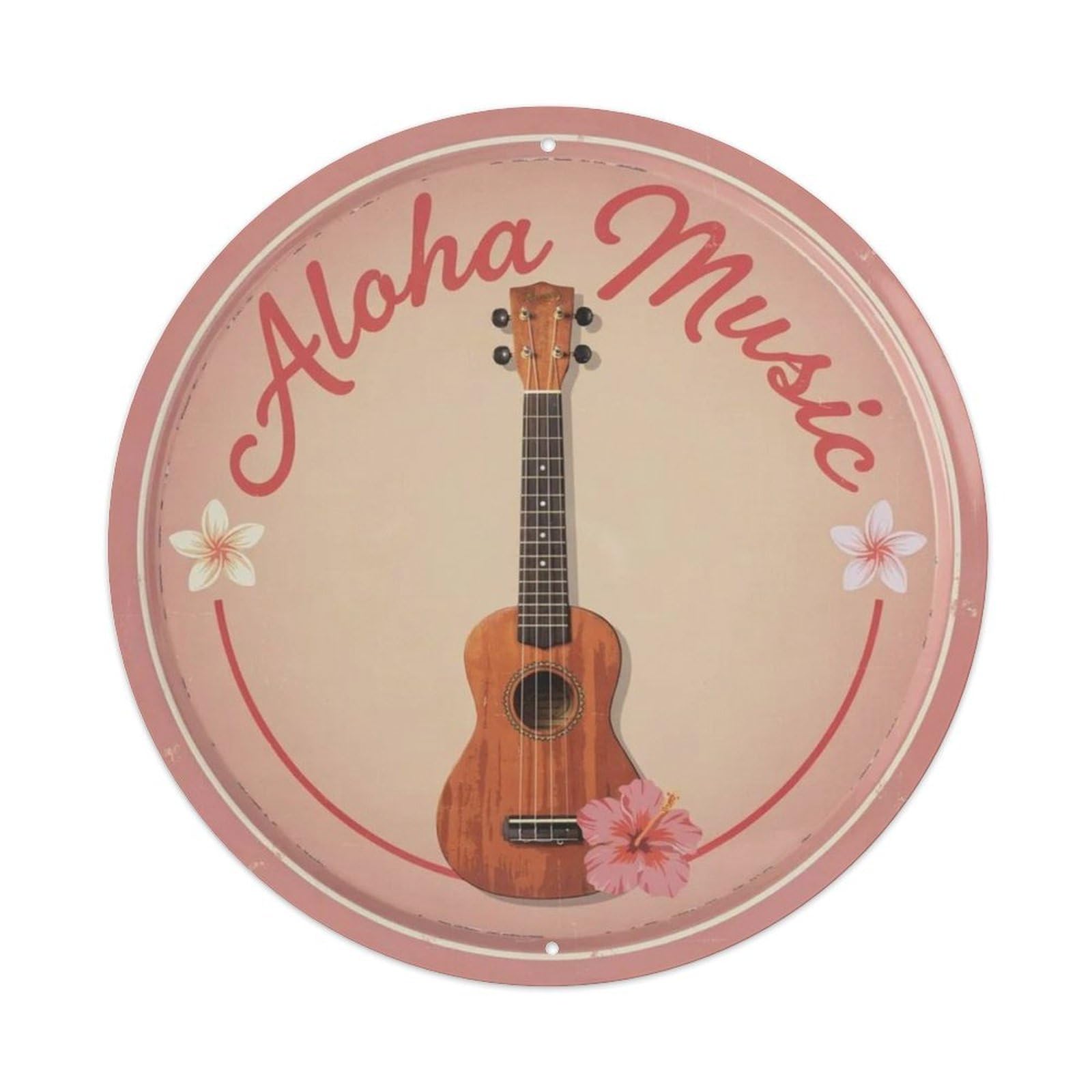 Aloha Ukulele Hawaiian Tropical Round Metal Tin Sign Plaque