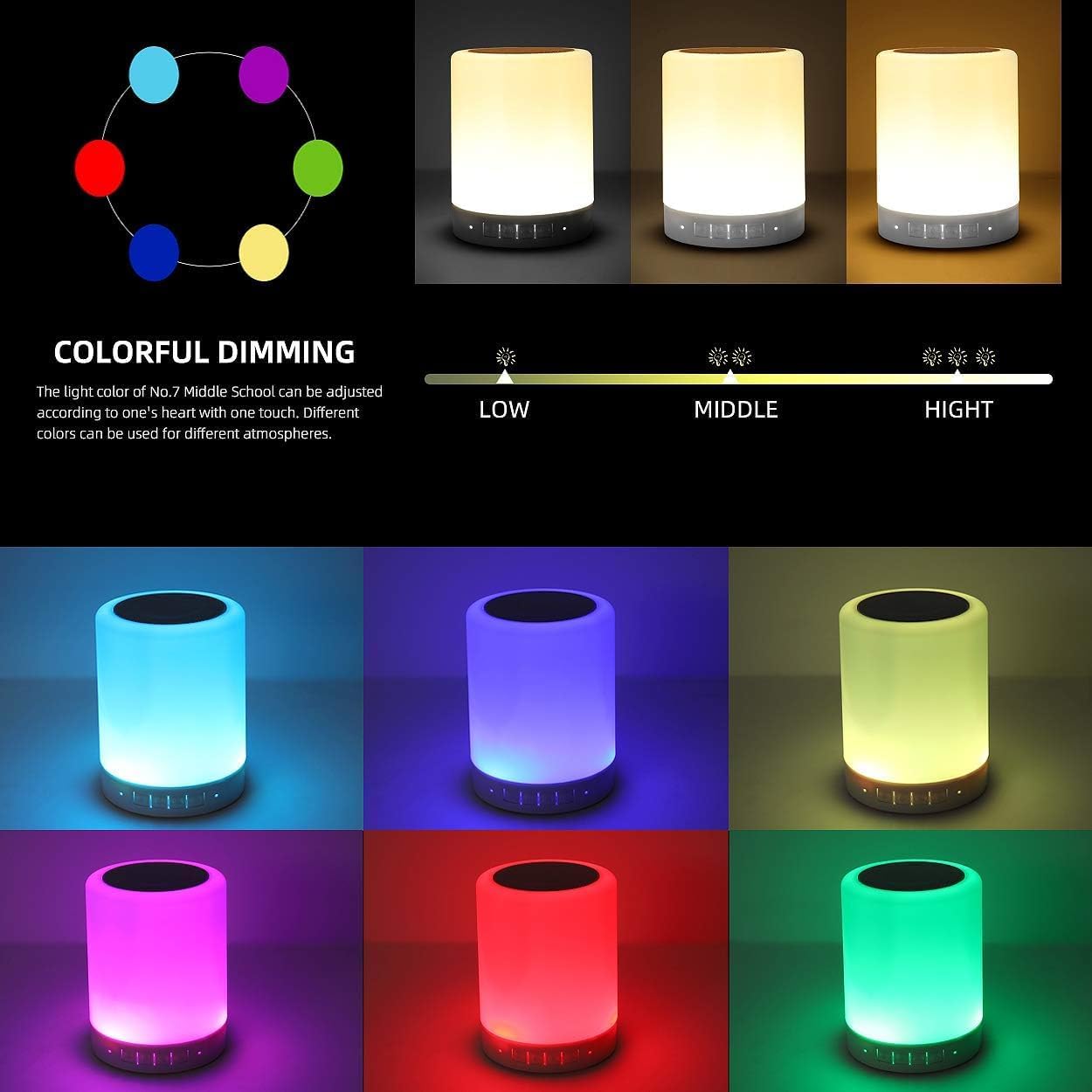 Touch Bedside Lamp - with Bluetooth Speaker, Dimmable Color Night Light, Outdoor Table Lamp with Smart Touch Control, Best Gift Ideas for Men Women Teens Kids Children Sleeping Aid