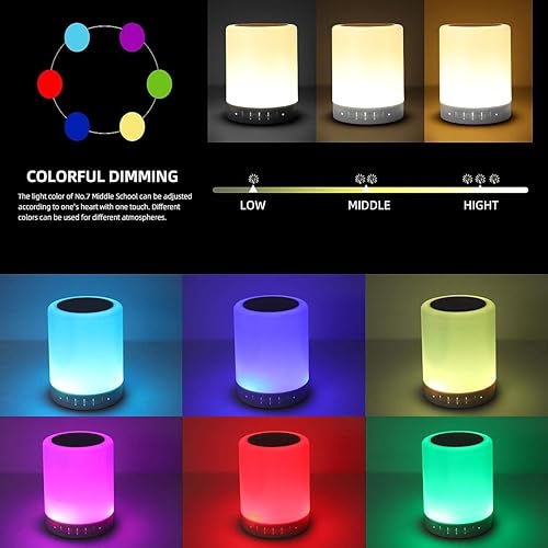 Miniatura 2 de Lámpara de noche táctil, con altavoz Bluetooth, luz nocturna de color regulable, lámpara de mesa para exteriores con control táctil inteligente