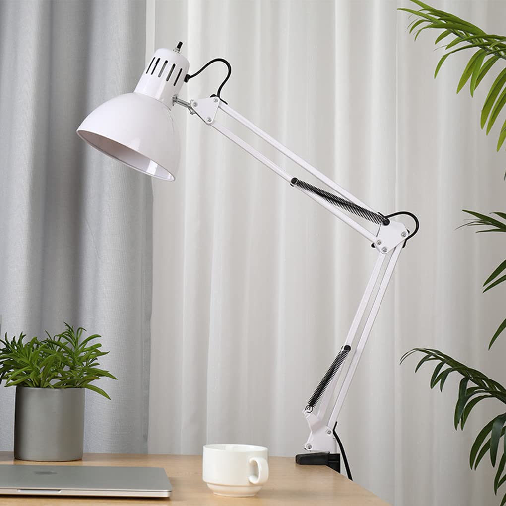 Lámpara de Escritorio Lampara de Arquitecto Retro Clip de luz lámpara de Trabajo Ampliar Brazo articulado Ajustable sujetable Lámpara de Mesa Oficina Lampara de Lectura Metal E27,Plata