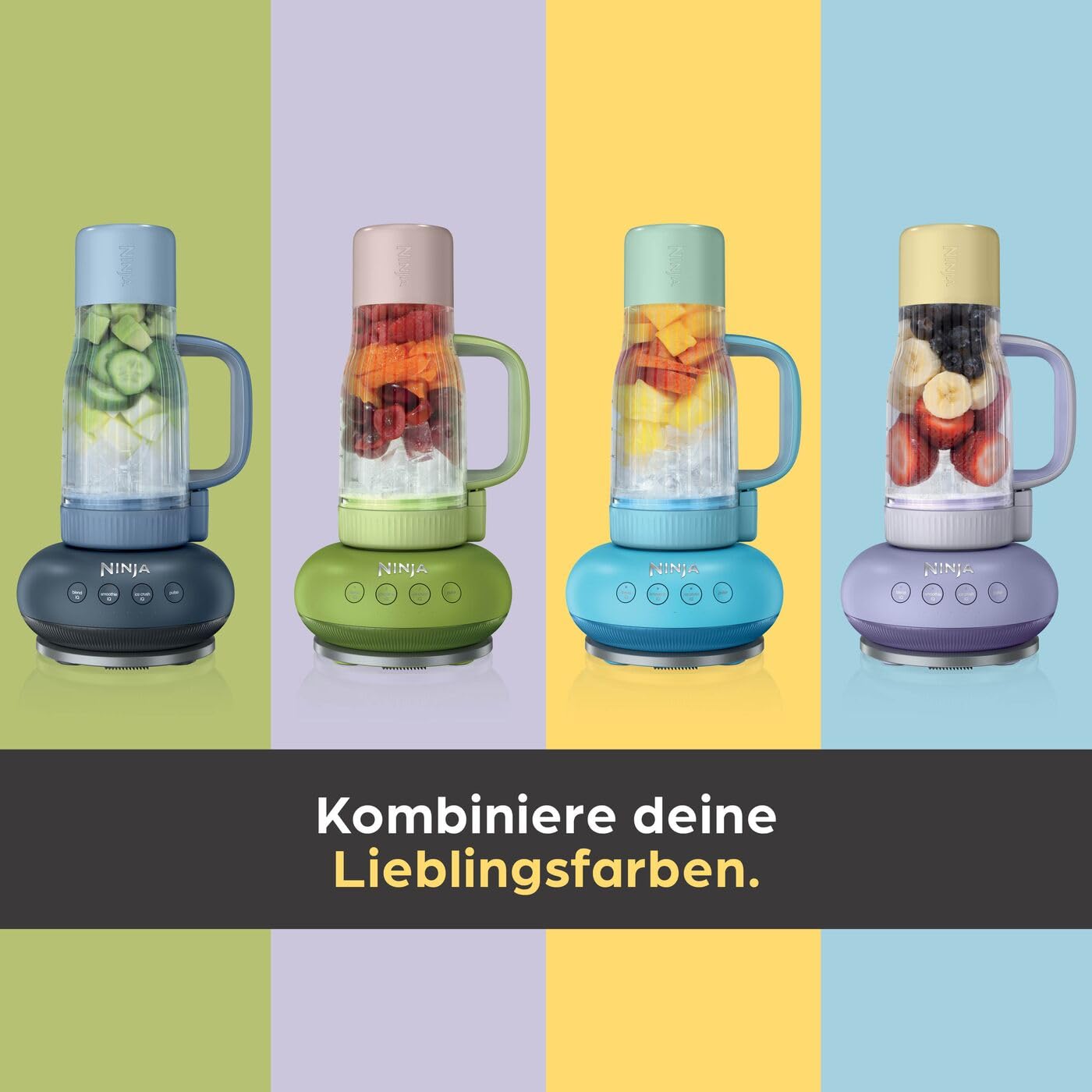 Ninja BlendBoss Mixer mit tragbarem Becher, Mixgerät mit abnehmbarem Reisebecher, 3 voreingestellte Auto-Modi, Blaue Himbeere DB351EUBL