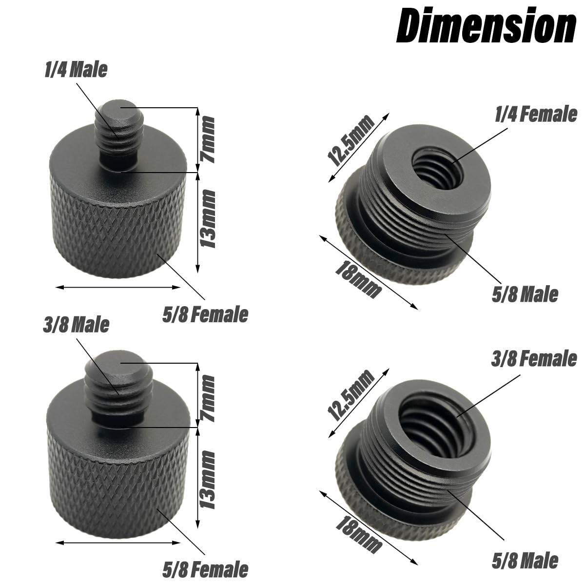 4 Pieces Mic Stand Adapter, 5/8 Female to 3/8 Male 3/8 Female to 5/8 Male 5/8 Female to 1/4 Male 1/4 Female to 5/8 Male Screw Thread Adapter for Microphone Camera Monitor Stand Tripod