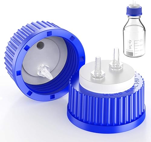 Ks-Tek 1 tapa de seguridad GL45 azul con dos agujeros, 3 acopladores de manguera para tubos de diámetro interior de 1/8 pulgadas (0.094-0.126 in)