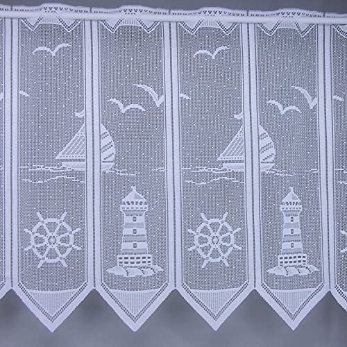 Gardinen Röttger Scheibengardinenstoff Segelschiff Leuchtturm Steuerrad...
