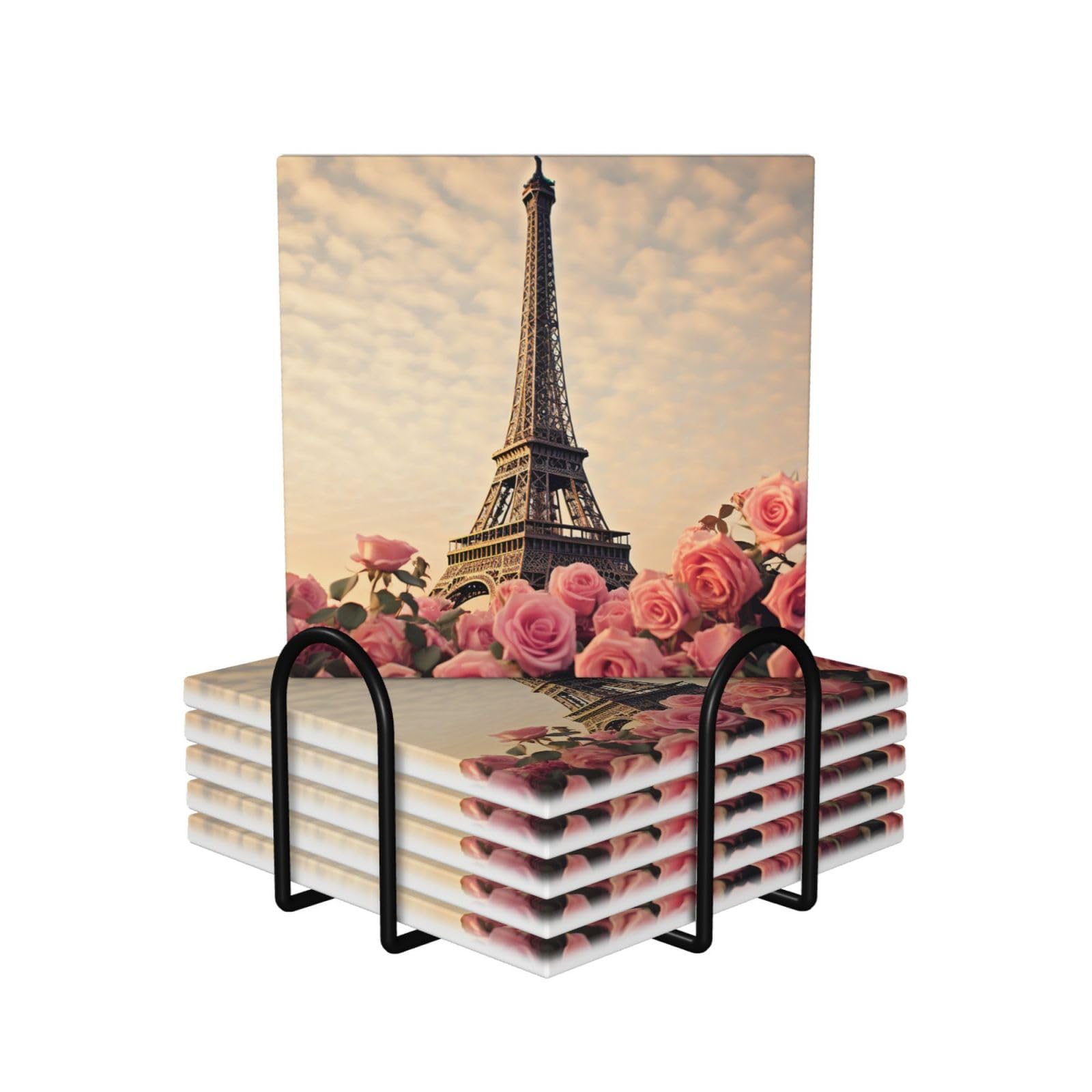 Dessous de verre en céramique style Paris avec boîte support idée cadeau maison