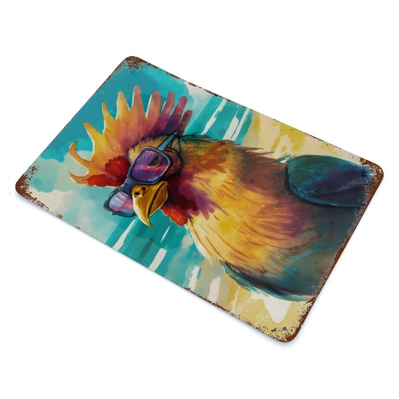 Garage Style Rooster In The Sea Decorative Tin Sign 11.8"x7.9", Farmhouse Wall Decor for Bar And Workshop
