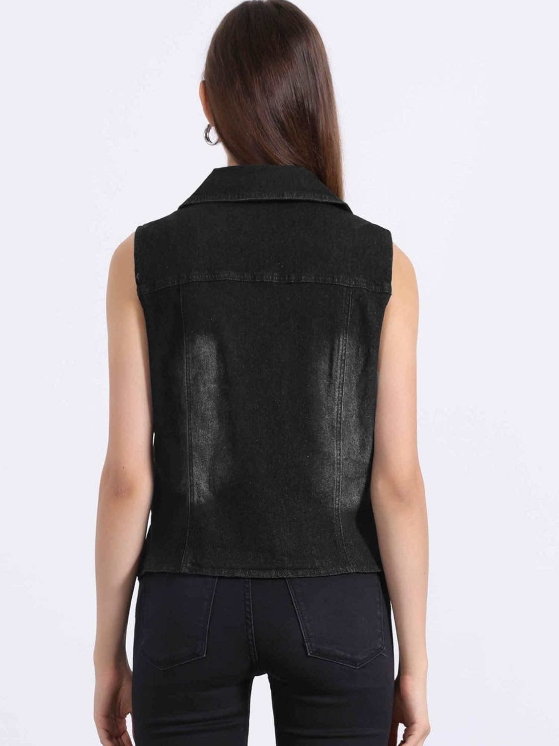 Allegra K Denim Vest for Women's Sleeveless Jean Jacket Western Tops Button Down Lapel Waistcoat Vests - Image 2