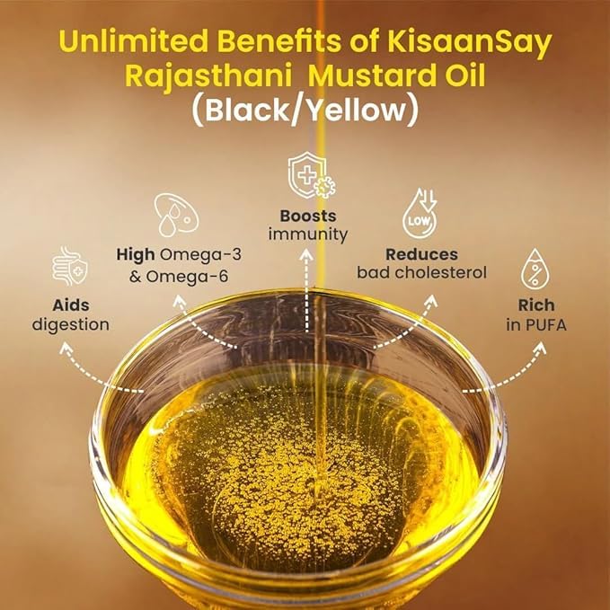 Image of KISAANSAY Pure Cold Pressed Black Mustard Oil 2L|Unrefined,Non-Hydrogenated|A1 Grade Black Mustard Seeds|Kolhu /Kacchi Ghani /Checku|Good For Heart health (2L)