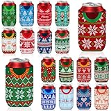 SEPGLITTER 18 pack Christmas Can Cooler Sleeves Beer Drink Sweater Style Can Bottle Cooler Sleeves Collapsible for Christmas Holiday Party Decorations Supplies Favors