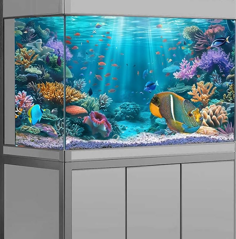 Fundo para Aquário com Recife de Coral em Poliéster, Fita EVA Dupla Face, Dizifinn – 90 x 45 cm