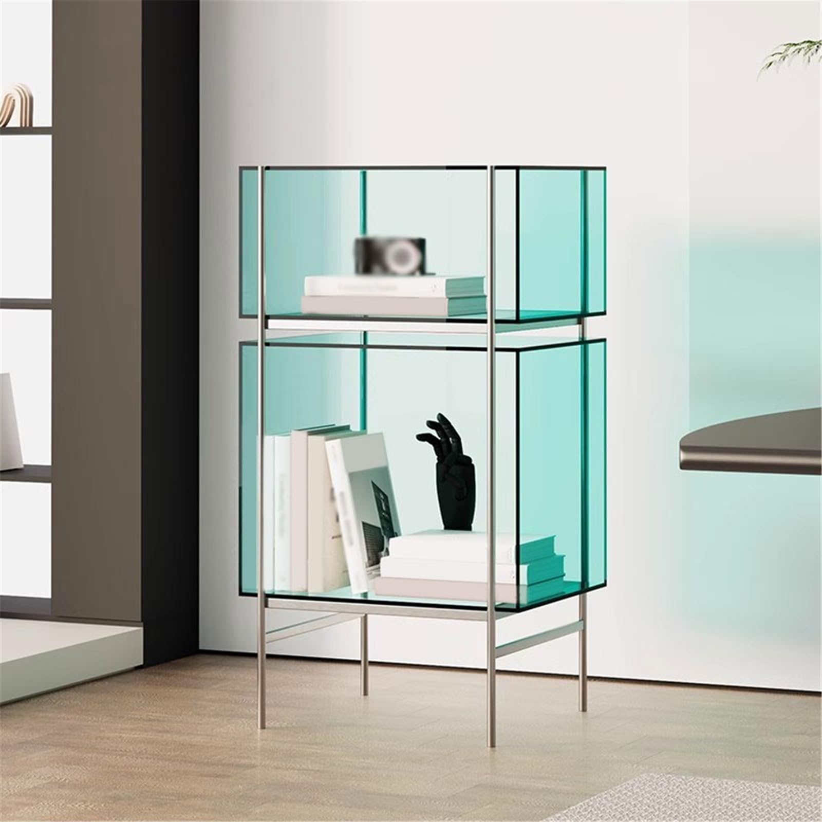 Custodia per CD Porta CD multifunzionale in acrilico con staffa in acciaio inossidabile, credenza for soggiorno Portadischi(Green)