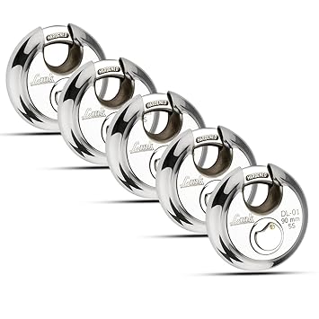 Link® Hi-Tech 90mm Round Padlocks 5Pcs-Set | Stainless Steel Body | Hardened Shackle | 3 Silver Keys with Hi-Tech Nickle | | Made in India| 3Kyes for Each Padlock