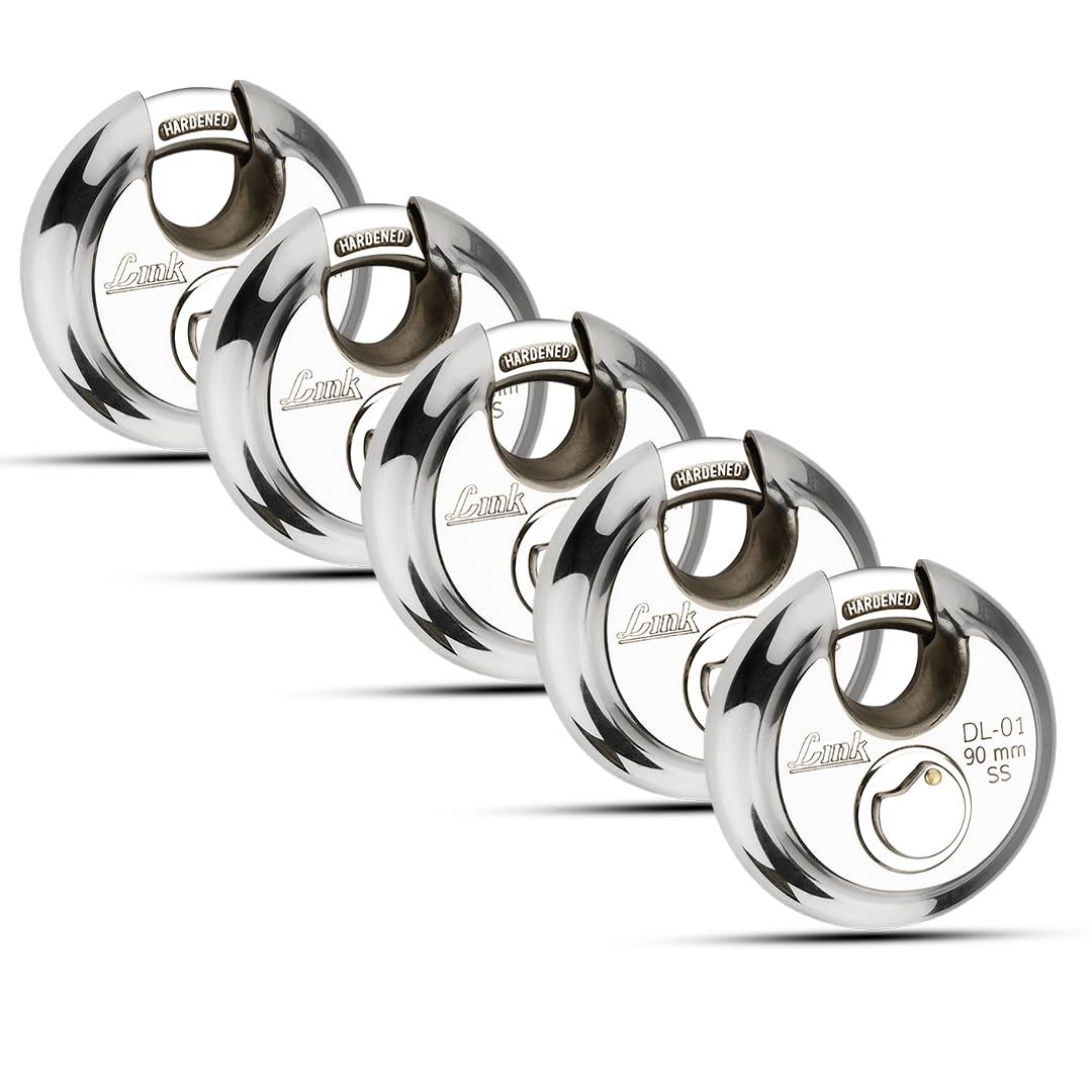 Link® Hi-Tech 90mm Round Padlock | Stainless Steel Body | Hardened Shackle | 3 Silver Keys with Hi-Tech Nickle | | Made in India, Pack of 2 — Amazon image 5