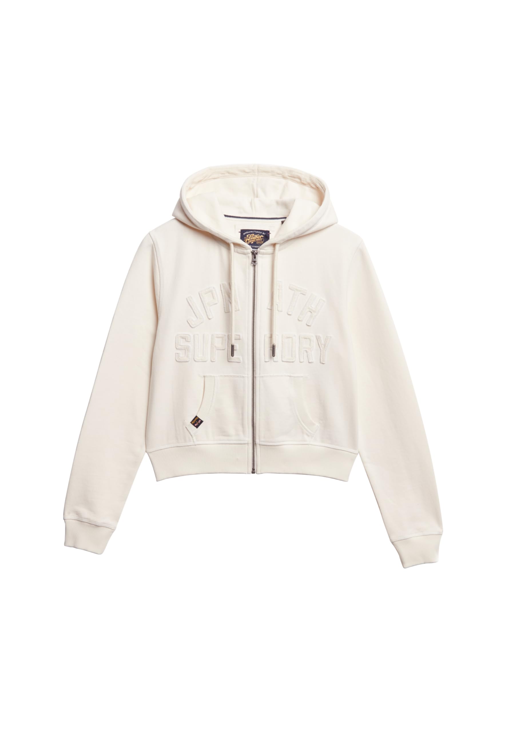 Superdry Women's Athletic Essentials Short Hoodie with Zip, desert bone wool white, 14
