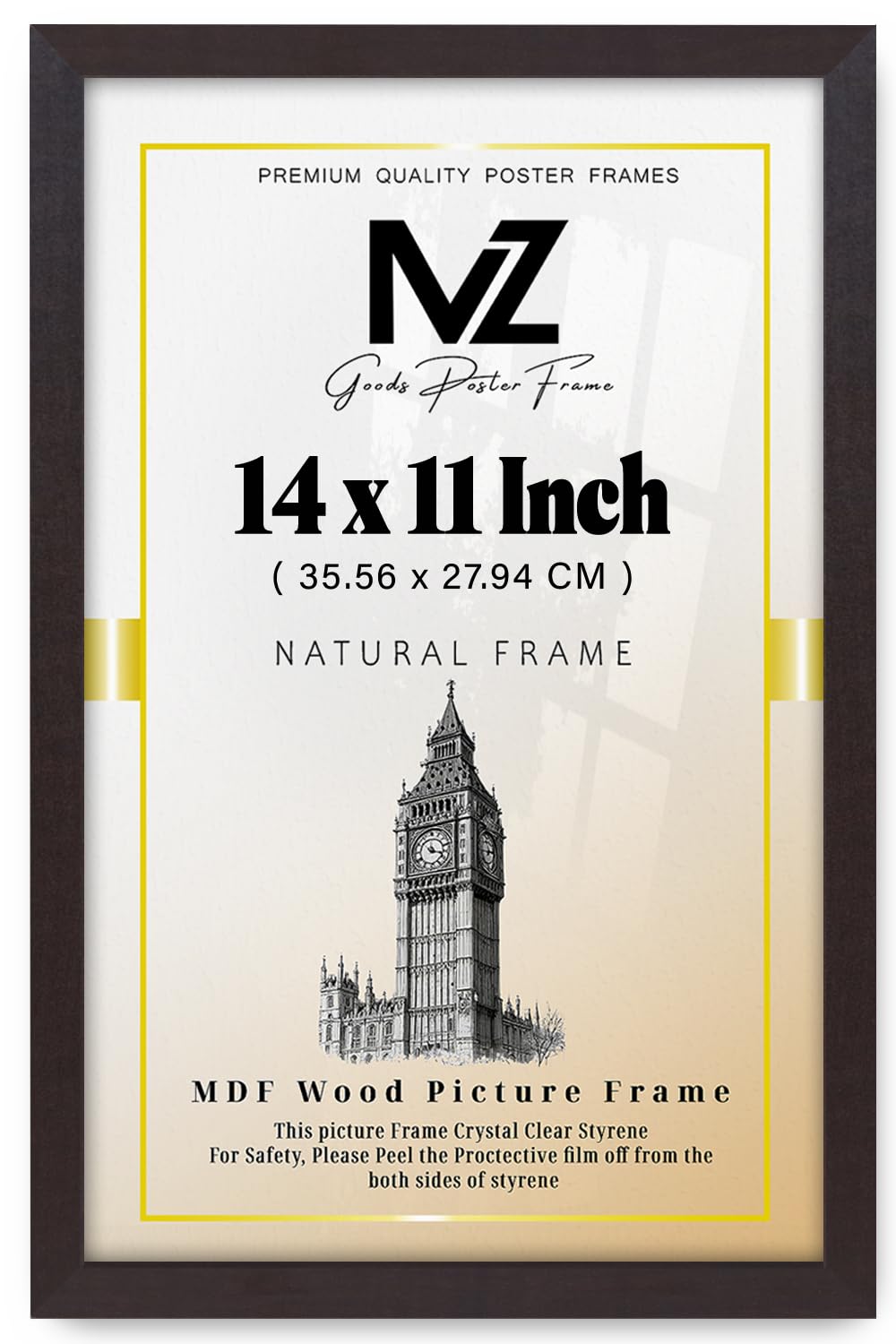 MZ GOODS | MDF Picture Frame (35.56 x 27.94 CM) 27.94 cm x 35.56 cm for Certificates, Vintage Posters & Wall Gallery, MDF Finish, Easy Wall Mounting Hooks [ Mahogany ] — image 1