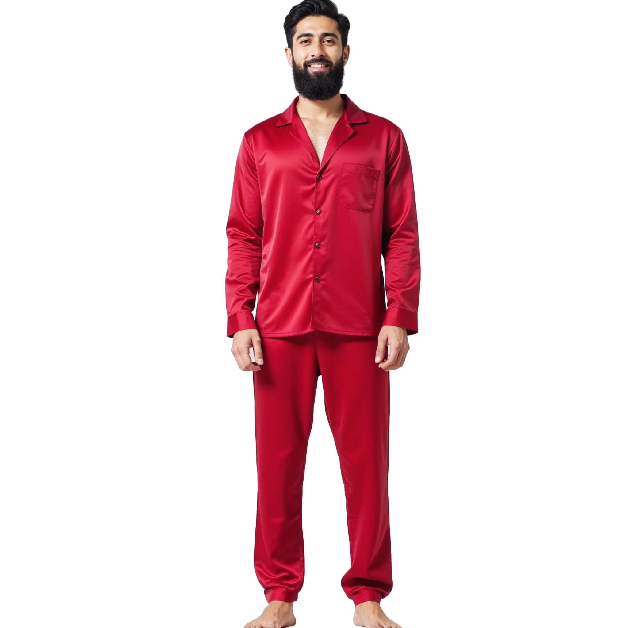 alldaysilk Men’s Red Silk Pajama Set with Piping | Luxury Nightwear | Soft, Lightweight, Comfortable Sleepwear for Men-picture-25