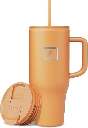 Miniatura 80 de IRON °FLASK Co-Pilot Taza térmica con popote y tapas abatibles, botella con asa para bebidas calientes o frías, a prueba de fugas, para agua o café