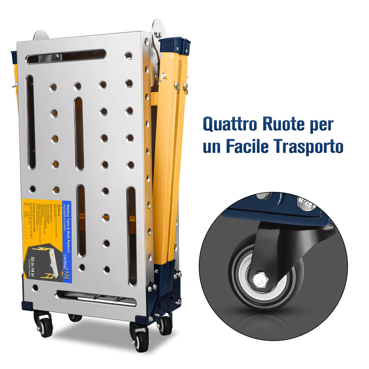 Piattaforma da Lavoro Multifunzione 2-in-1 | Trabattello Portatile Tavolo per Saldatura con Ruote | Lavoro Zincata 36x140 cm | Portata 500 KG