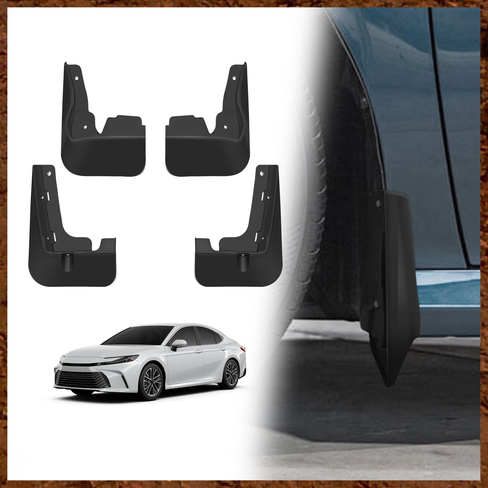 Muslogy Mud Flaps Splash Guards Compatible with Toyota Camry 2025 (LE, XLE) Accessories Wheel & Tire Mudguards Front & Rear Set Fender Mudflaps No Drilling Required (Won't Fit SE/XSE)