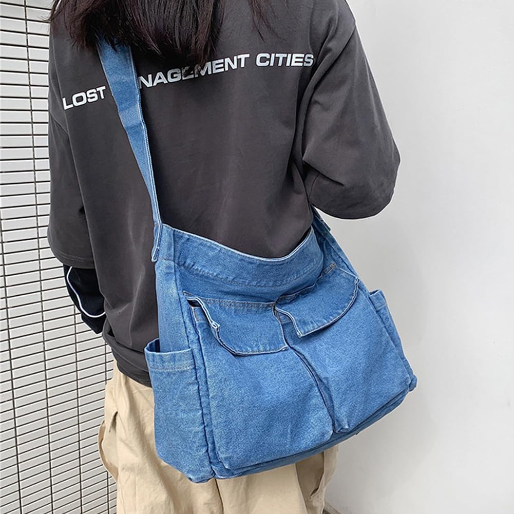 Yohora Denim Shoulder Bag Casual Style Lightweight Retro Travel Shopper Crossbody Handbag for Women Jean Tote Purse - Image 4