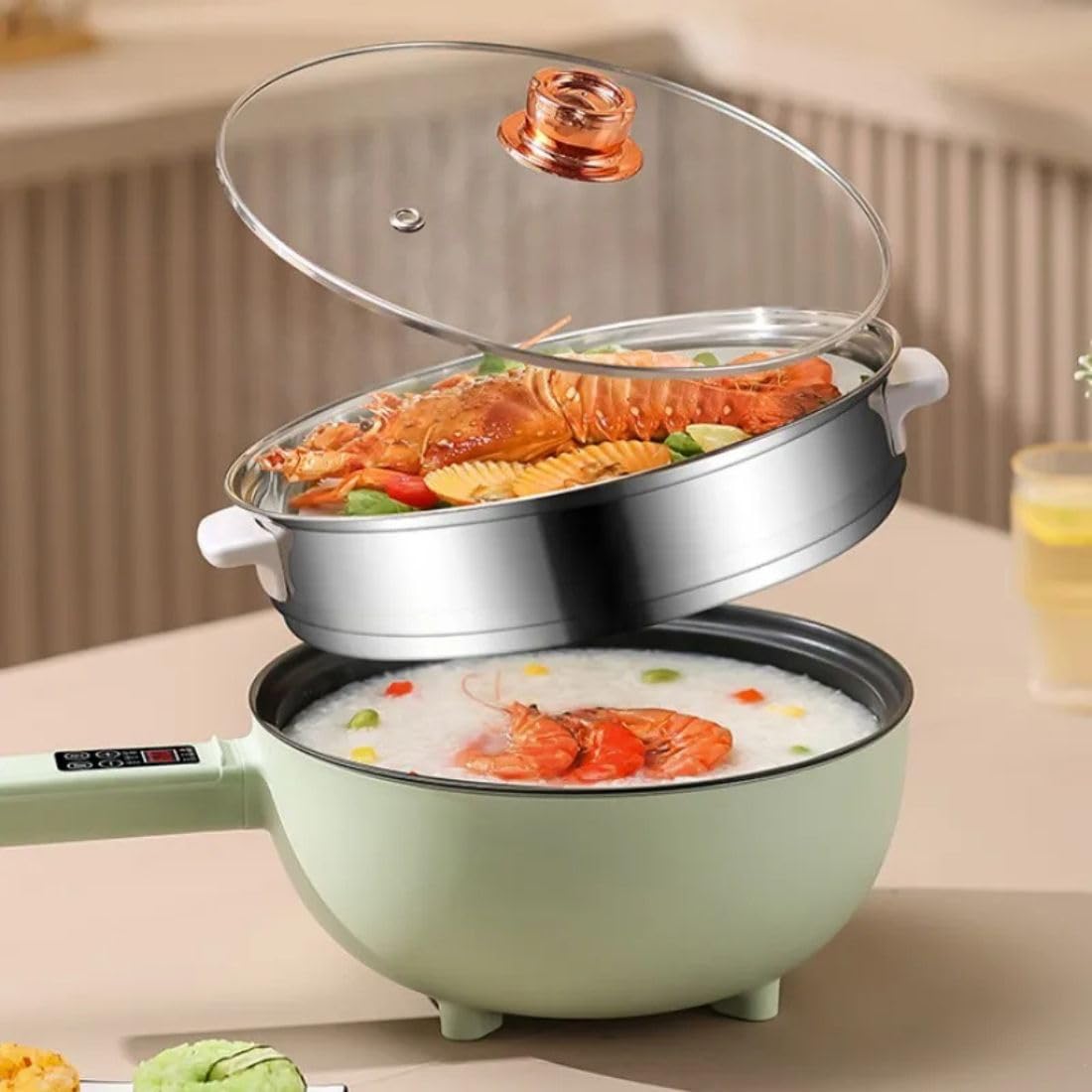 Frilla Pentola elettrica, Padella in Ceramica Antiaderente Aggiornata 41 × 28 × 15 cm, Multifunzione Padella Elettrica 4L - PANMAX