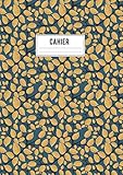  Cahier: : Feuilles Jaunes sur fond Bleu - Cahier Scolaire à grands carreaux Format A4 - Seyès - 8 mm - 120 pages / 60 feuilles - - Motif Japonais ... Bleu- Japonisant pour amoureux de la nature