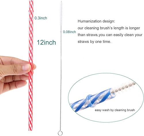 Miniatura 6 de Dakoufish 12 popotes gruesos de plástico reutilizables de 12 pulgadas, sin BPA, pajitas de tarro de masón, a rayas pequeñas transparentes (12
