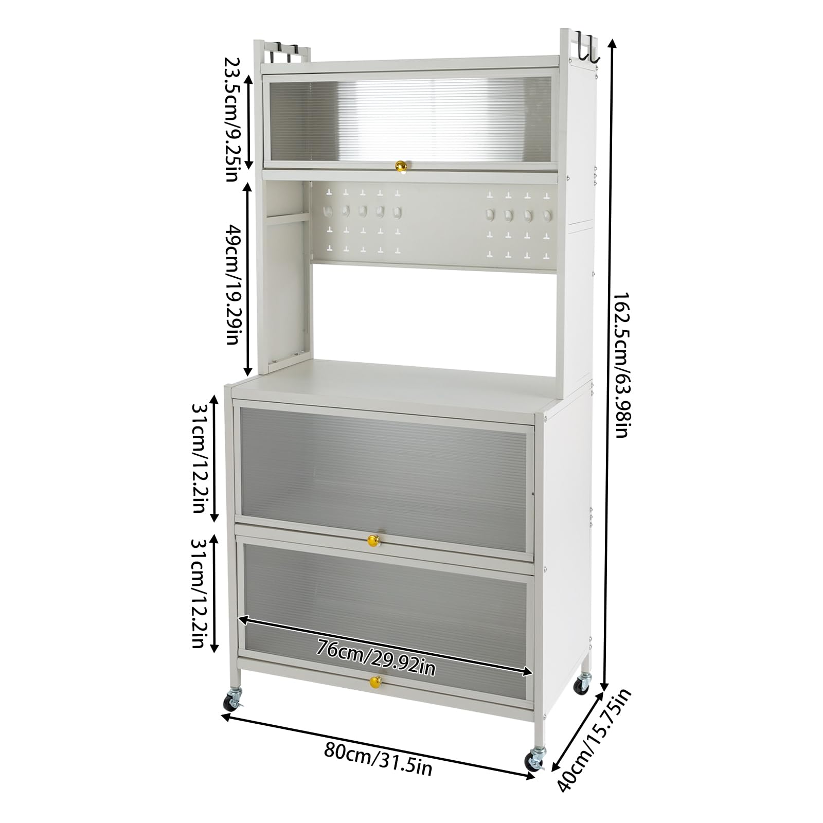 Küchenregal 5-stufiges Lagerregal 80 x 40 x 162.5cm Standregal Küchen Organize, Beweglicher Lagerorganisator mit Rädern Gesamtbelastbarkeit 200kg für Mikrowelle, Kochutensilien