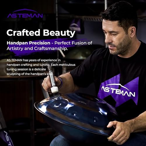 ASTEMAN Handpan in D Minor,432hz, 22 inches with 10 notes, comes with a backpack, courses, finger sleeves, stand, cleaning cloth, and two mallets. - Thumbnail 6