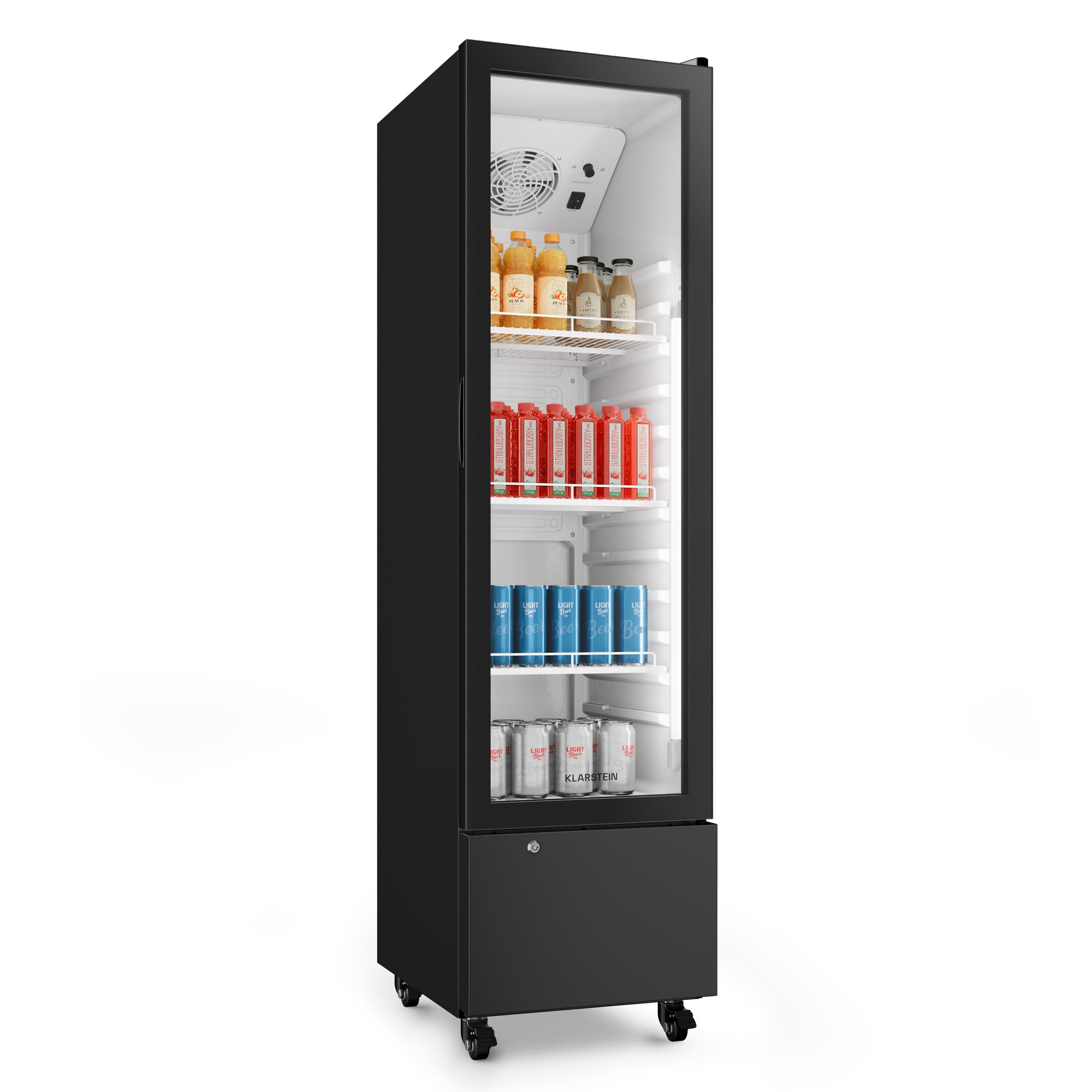 KLARSTEIN GrandCooler Nevera comercial para bebidas 180 L - Refrigerador de bebidas con luz LED (blanco/​azul), temperatura regulable 0-​10 °C, 3 estantes