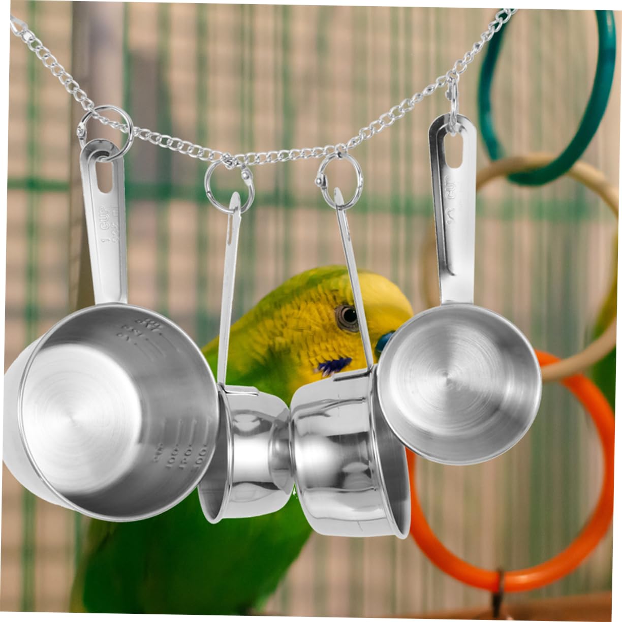 Giocattolo per Pappagalli in Acciaio Inox, 2 Pezzi, Argento | Resistente All’usura, Sicuro da Rosicchiare, per Piccoli Animali, Ornamento Domestico