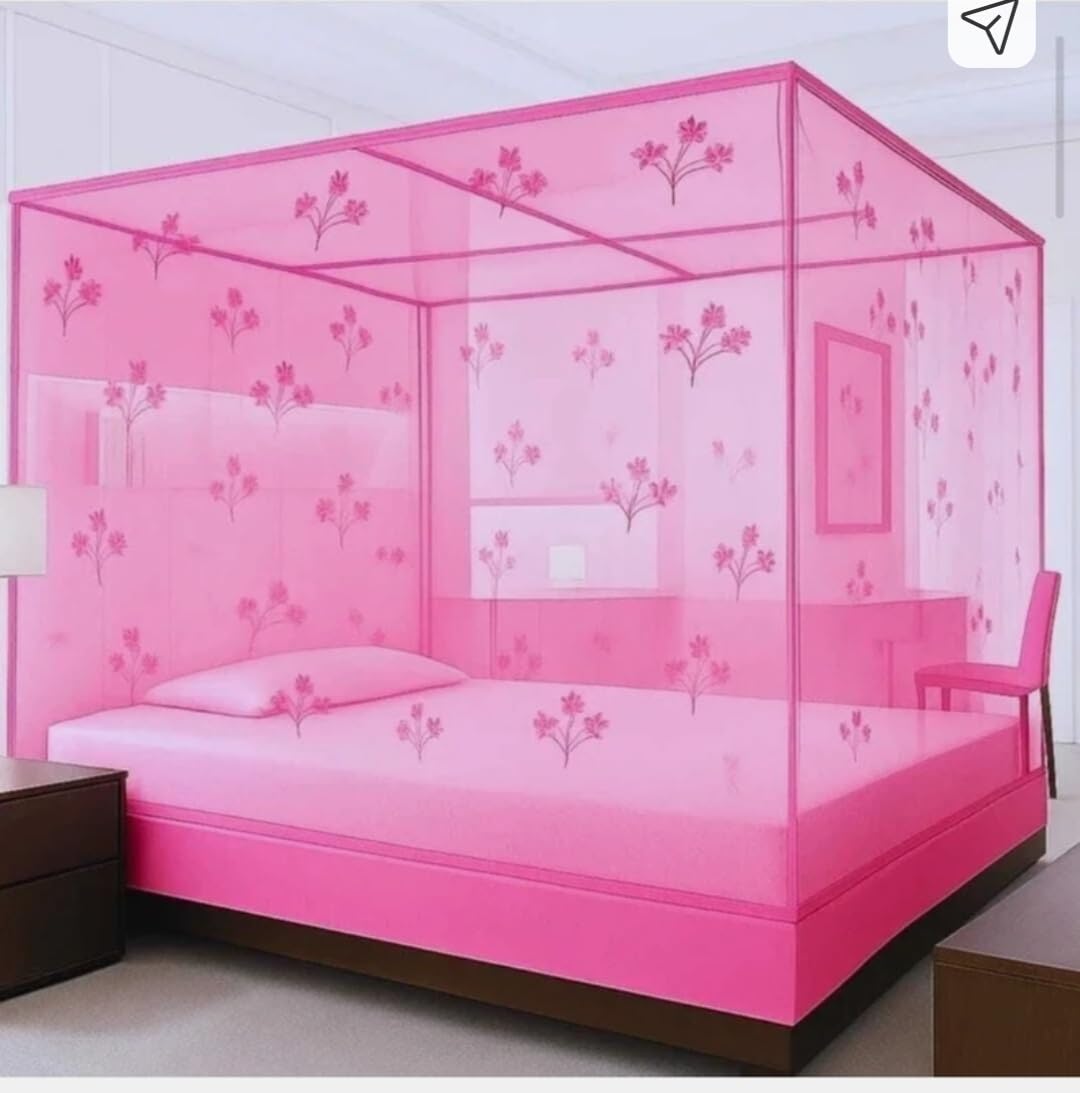 Pink Mosquito Net Canopy with Floral Print for Double Bed | Square Box Shape, 65 Inch Height, Floral Print Design, Indoor Bed Canopy, Insect Protection-picture-14