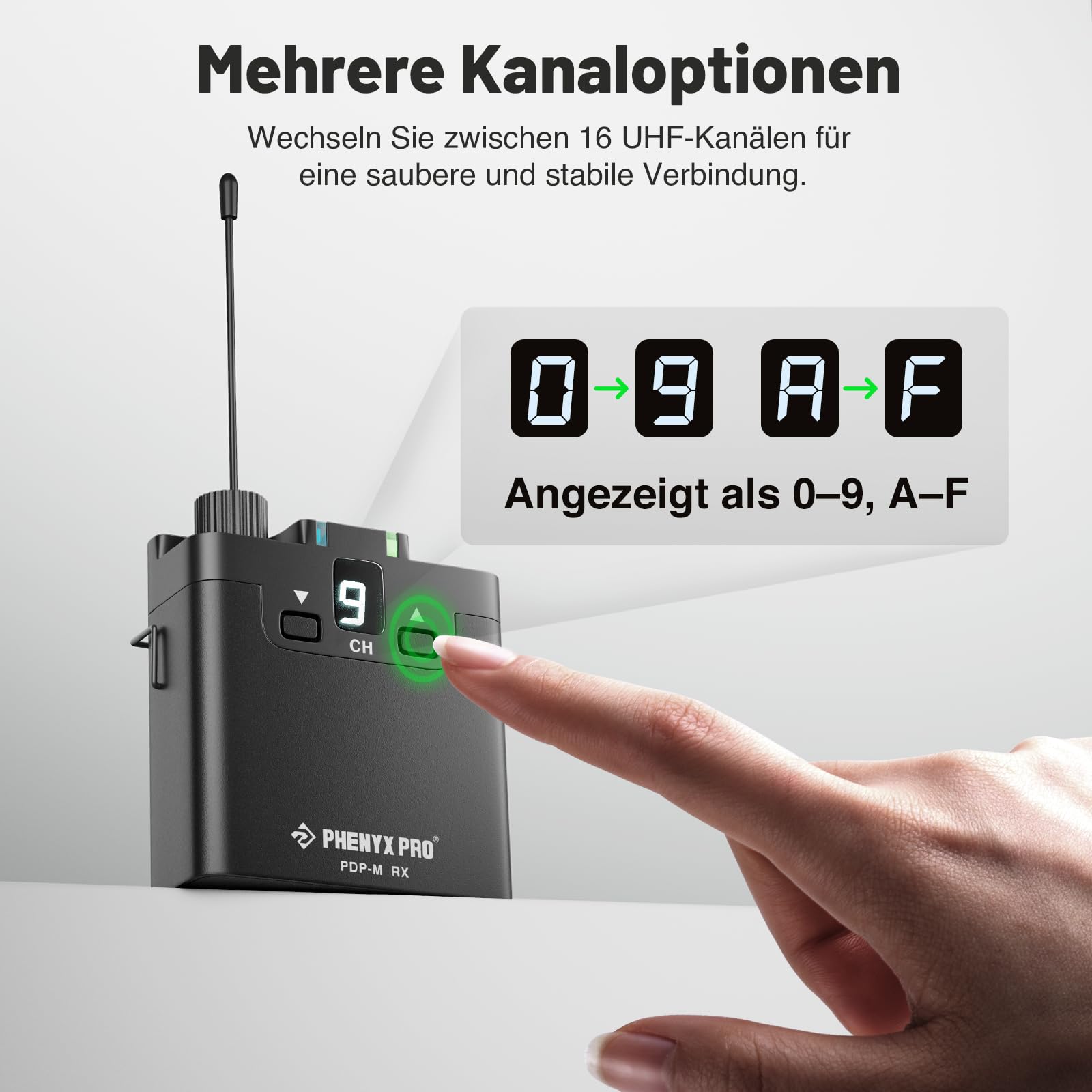 Phenyx Pro PDP-M UHF Stereo Funk-IEM-System mit Beltpack-Empfänger | 16 Frequenzen, 200 ft Reichweite, Sender & Beltpack-Empfänger, Kompaktes Design, Studio, Bands, Live-Auftritt