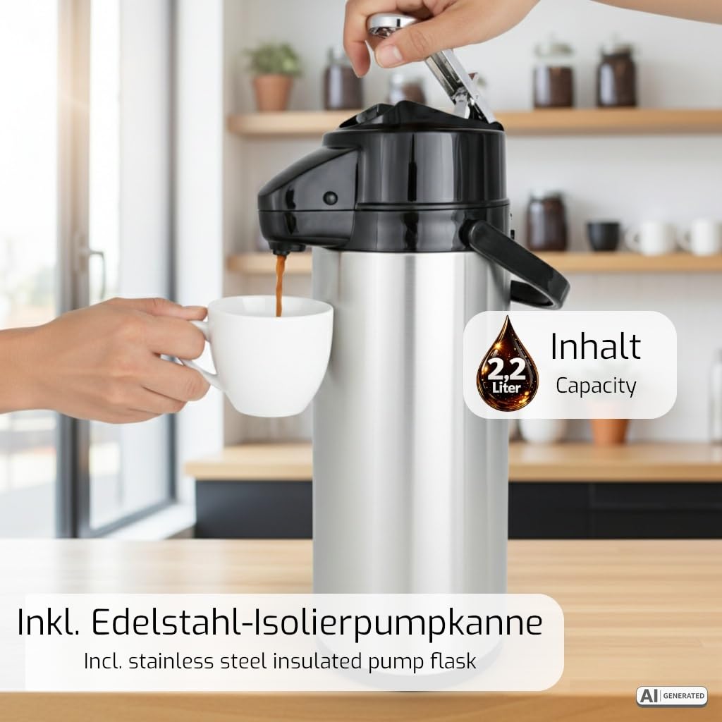 Saro Kaffeemaschine Inkl. Edelstahl-Isolierpumpkanne – 2,2 L – Brühzeit ca. 5–6 Min – Trockenlaufschutz – 2,069 kW – Modell THERMO 24