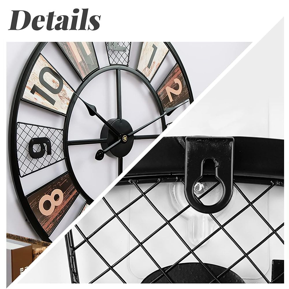 Grote Wandklok Voor Woonkamer Decoratie, Decoratieve Klok, Vintage Boerderij Metalen Zwarte Klok Met Arabische Cijfers, Stille Niet-Tikkende Klok, Buitenklok Voor Keuken, Slaapkamer, 60 Cm