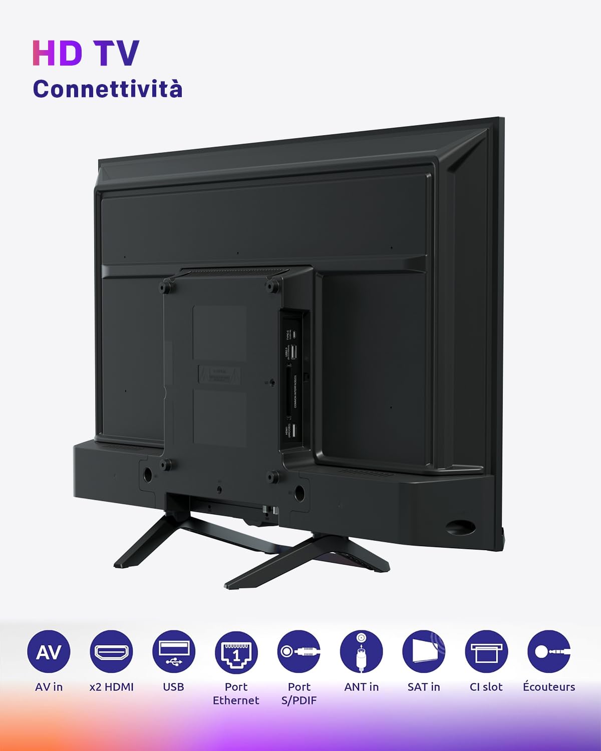 STRONG SRT32HG4723C 32'' TV HD, Nero | DVB-S2/C/T2, 12V Ideale per camper, cucina, 2 porte HDMI (1 ARC) + 1 porta USB + Mini-AV + Presa antenna/satellite