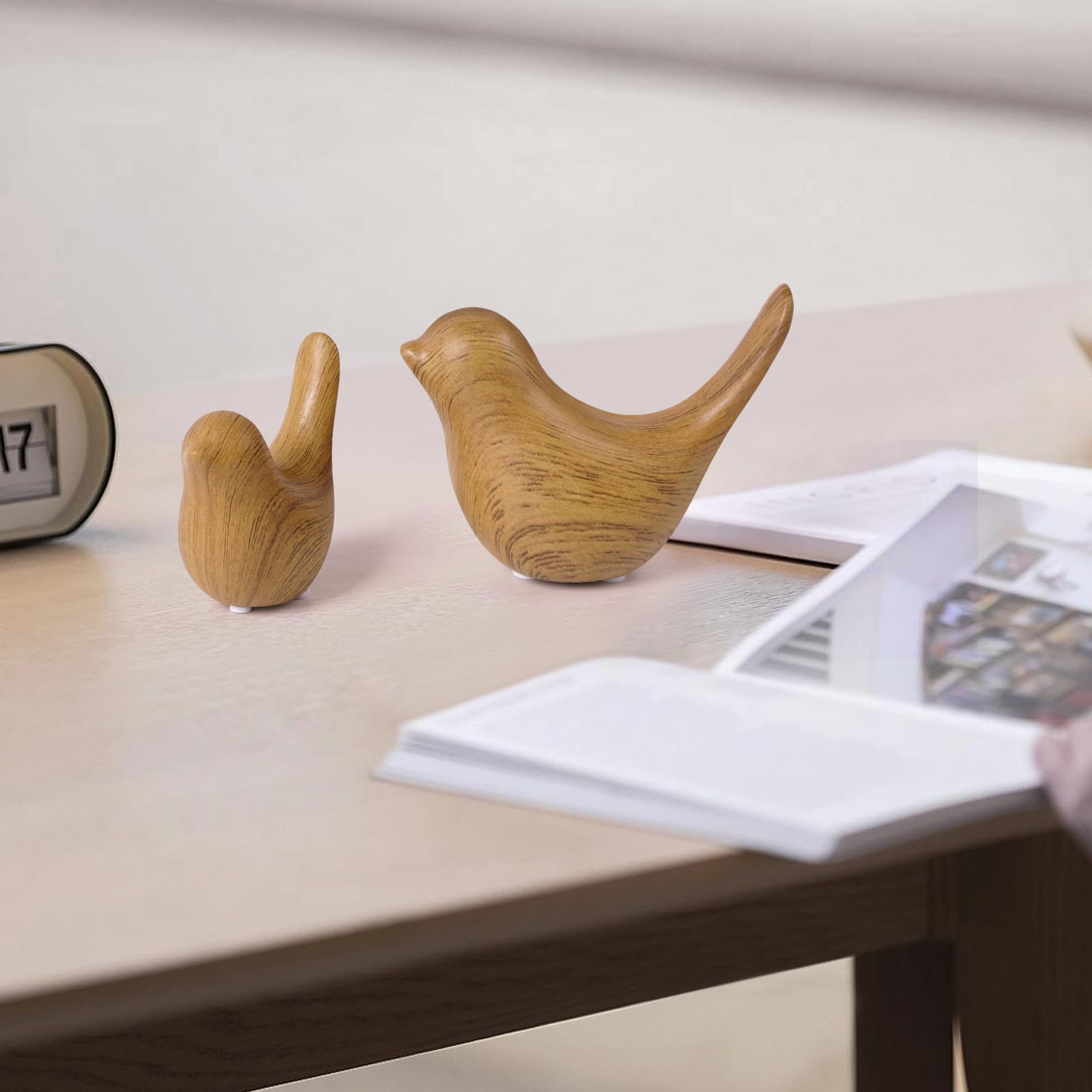 Notakia Gaobei Statuen für kleine Vögel, Heimdekoration, moderner Stil,dekorative Ornamente für Wohnzimmer, Schlafzimmer, Büro, Schreibtisch, Schränke (2 Holzmaserung)