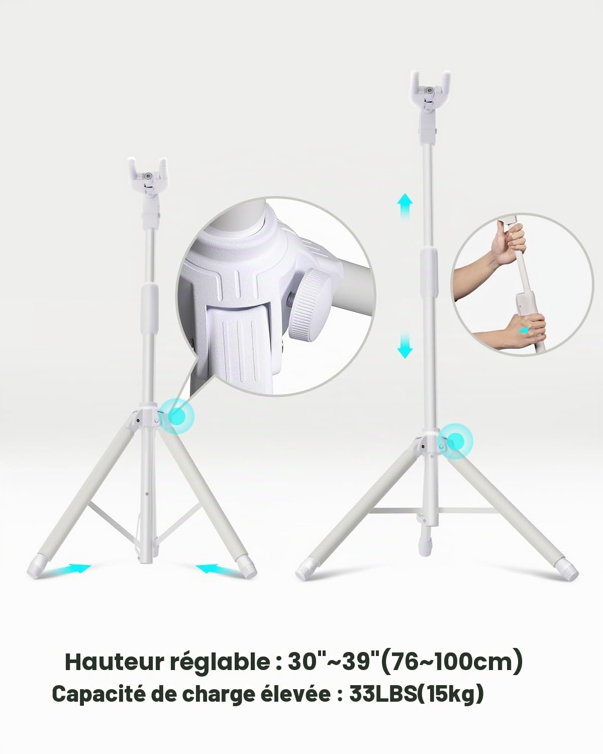 ENYA Support de guitare réglable (76 à 99 cm) avec crochet de voiture, en acier inoxydable, rembourrage antidérapant et design à trois pieds pour guitares acoustiques et électriques.