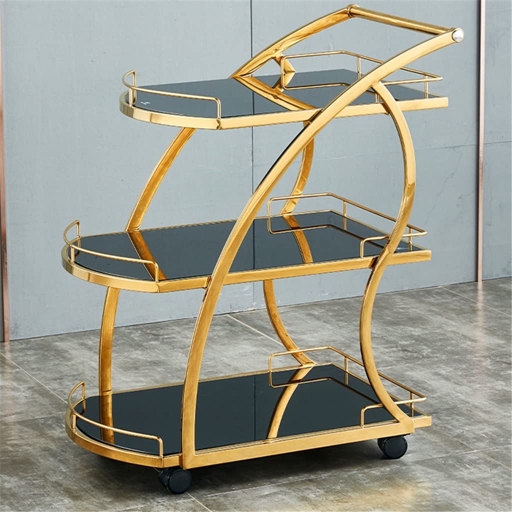 DNATS Hand Push Stainless Steel Food Delivery Cart Dim Sum Cart Mobile Home Three-tier Tea Cart