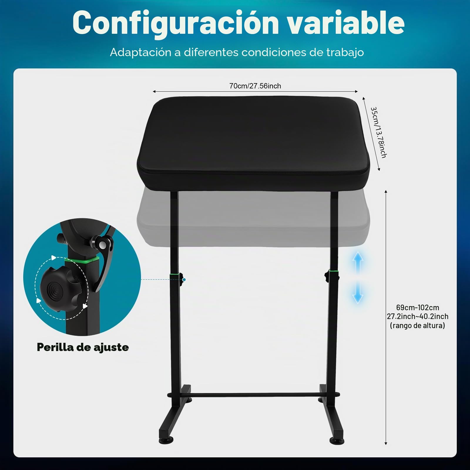Soporte para reposabrazos de tatuaje, soporte profesional para mesa de tatuaje, soporte para piernas con inclinación de 180°, almohadilla de esponja, tamaño 70 x 40 x 5 cm, altura ajustable 69-102 cm
