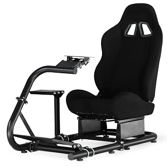 Minneer Racing Simulator Cockpit with Black Seat Fit for Logitech G29 G920,for Thrustmaster T248,for Fanatec,Handy Gaming Steering Wheel Stand,Not Included Wheel,Pedal & Handbrake