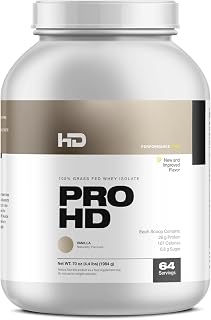 HD MUSCLE ProHD Protein | 100% Grass Fed Whey Isolate | 25g Protein, 110 Calories, 0g Fat | Zero Fillers or Amino Spiking | 4.4 Pound, 64 Servings (Vanilla)