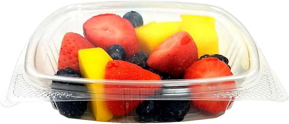 8 oz. RPET Clear Plastic Hinged Lid Deli Meal Prep Fruit Salad Display Food Storage Containers (Pack of 12)