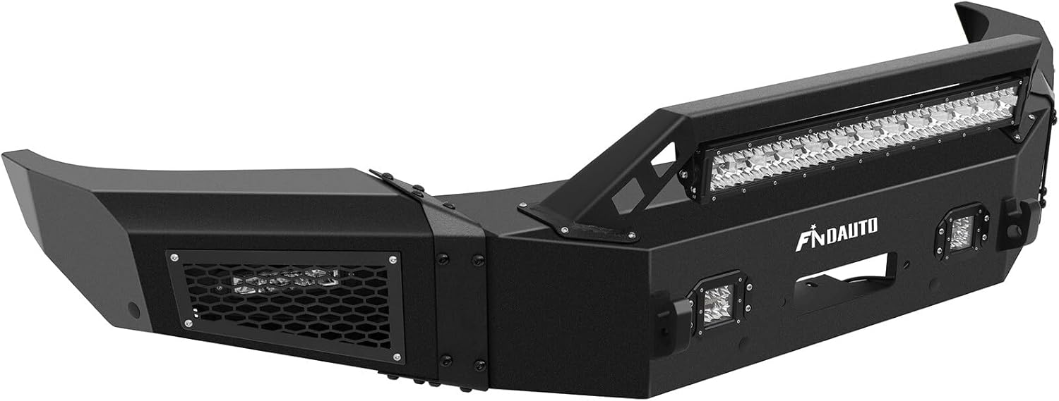 FINDAUTO Front Bumper Fit for 2018-2020 for Ford for F-150 W/Winch Plate & LED Lights & D-rings Upgraded Textured Black Rock Crawler Bumper