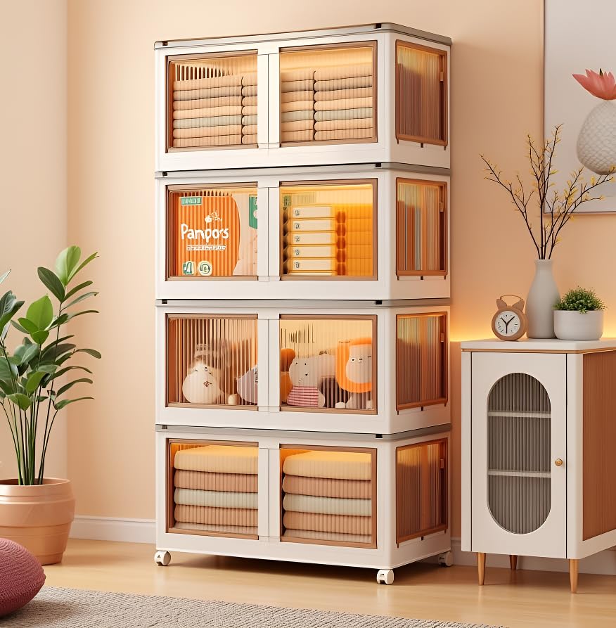 Image of YASONIC π° π§πΆπ²πΏ Foldable Plastic Rack for Storage /Kitchen Cupboard /Versatile and Sturdy Wardrobe for Clothes /Multipurpose Storage Organizer /Closet for Bedroom /Living Room /Laundry Room (White)